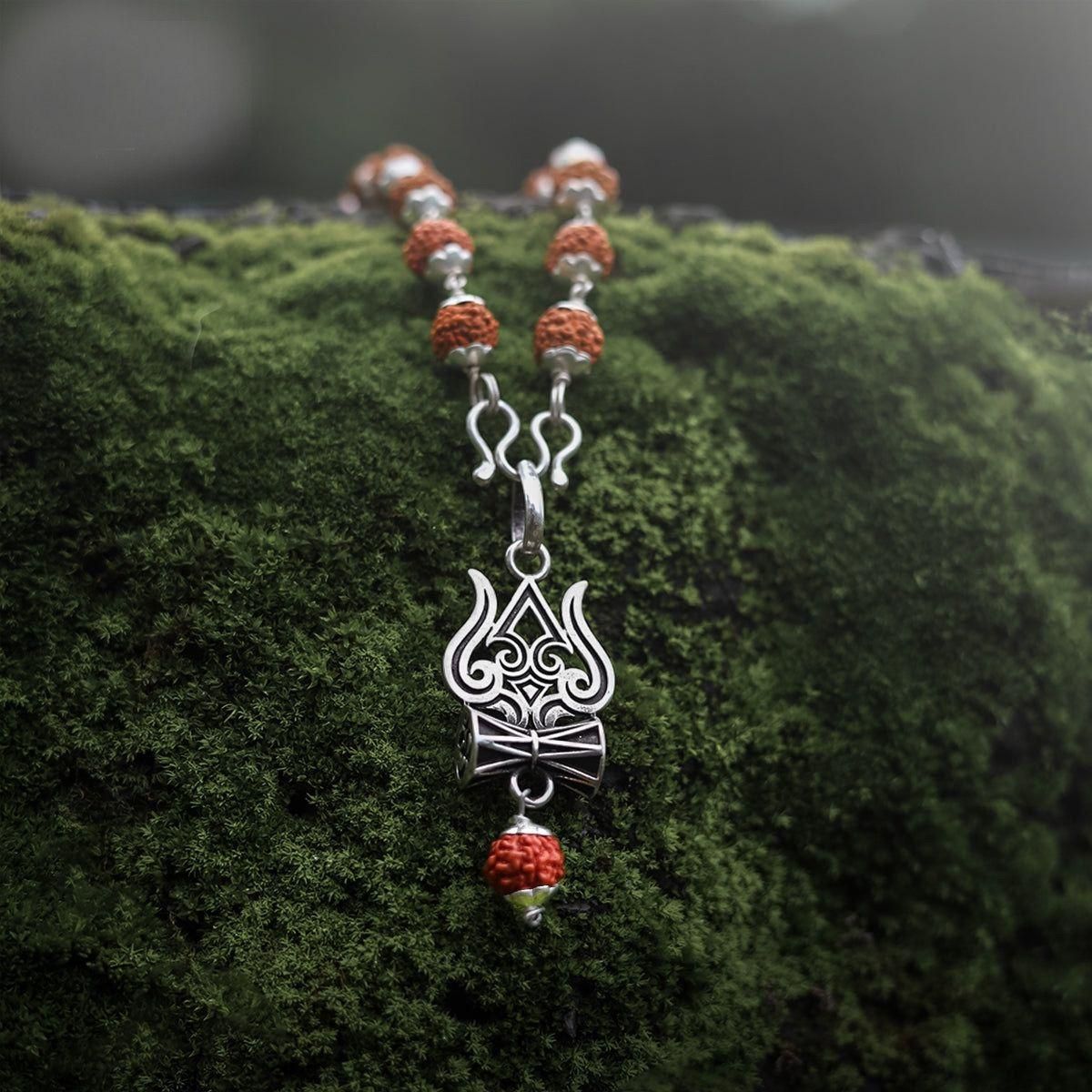 Trishul Damru Rudraksha Pendant with Original Rudraksha Mala