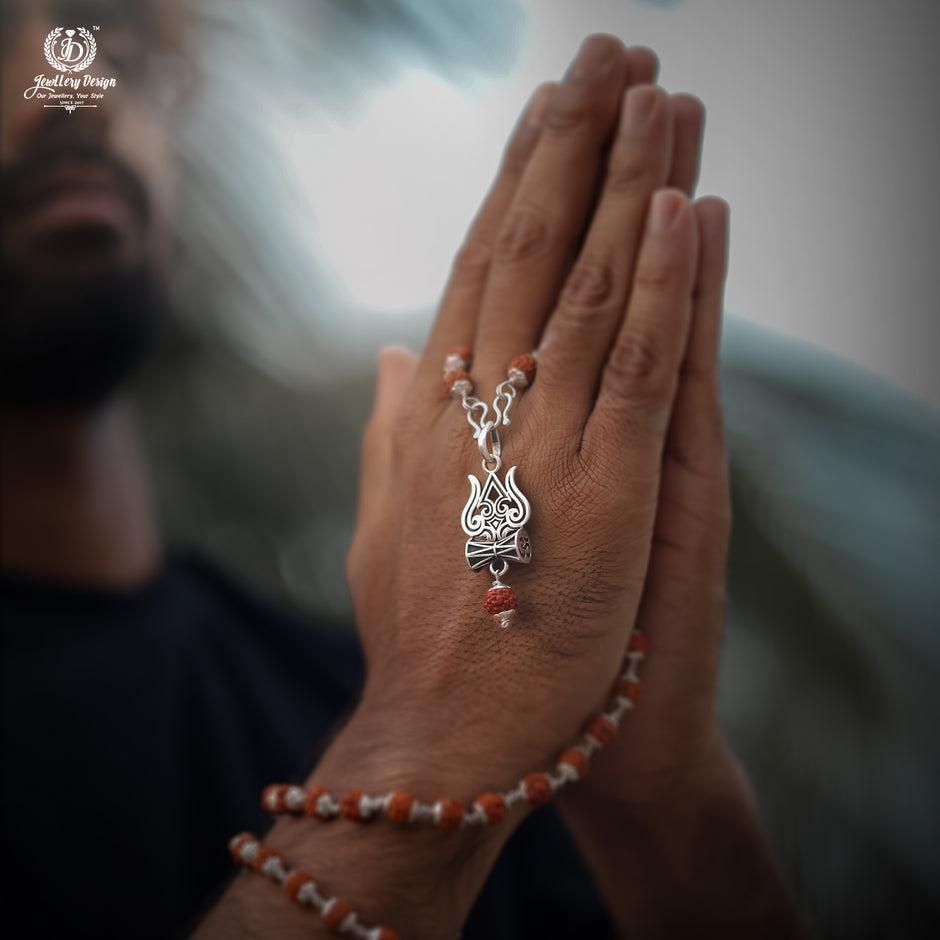 Trishul Damru Rudraksha Pendant with Original Rudraksha Mala