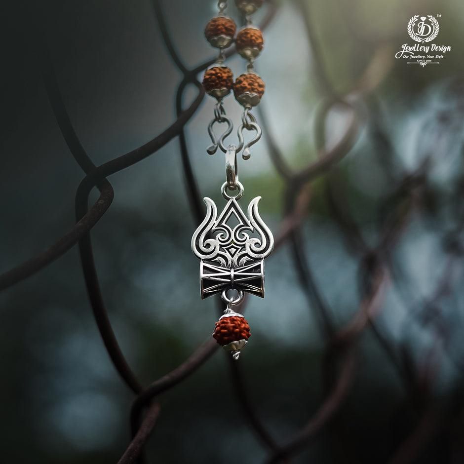 Trishul Damru Rudraksha Pendant with Original Rudraksha Mala