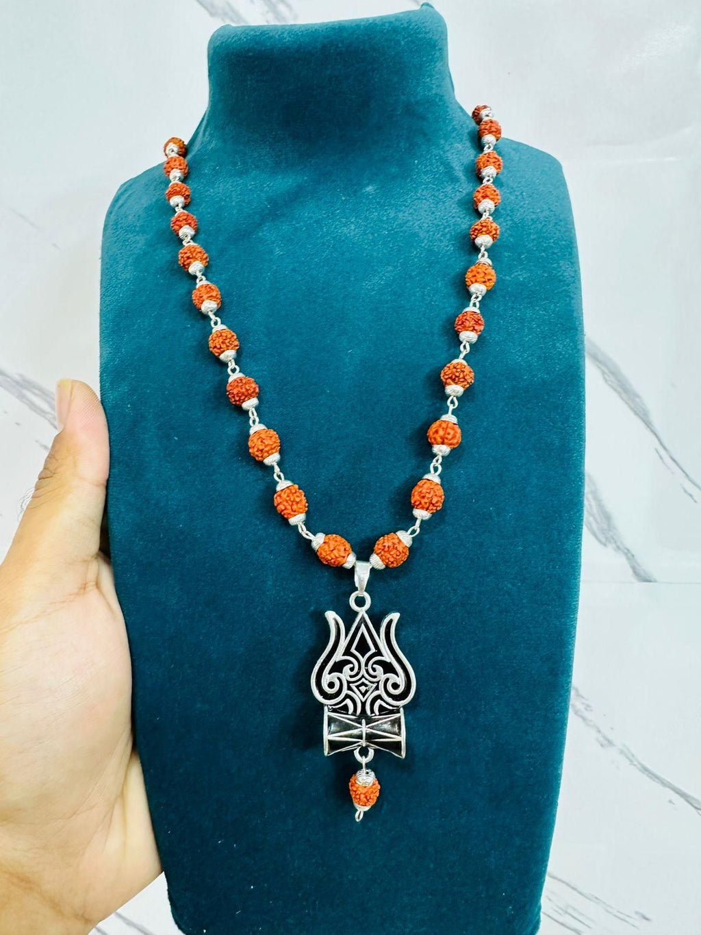 Trishul Damru Rudraksha Pendant with Original Rudraksha Mala