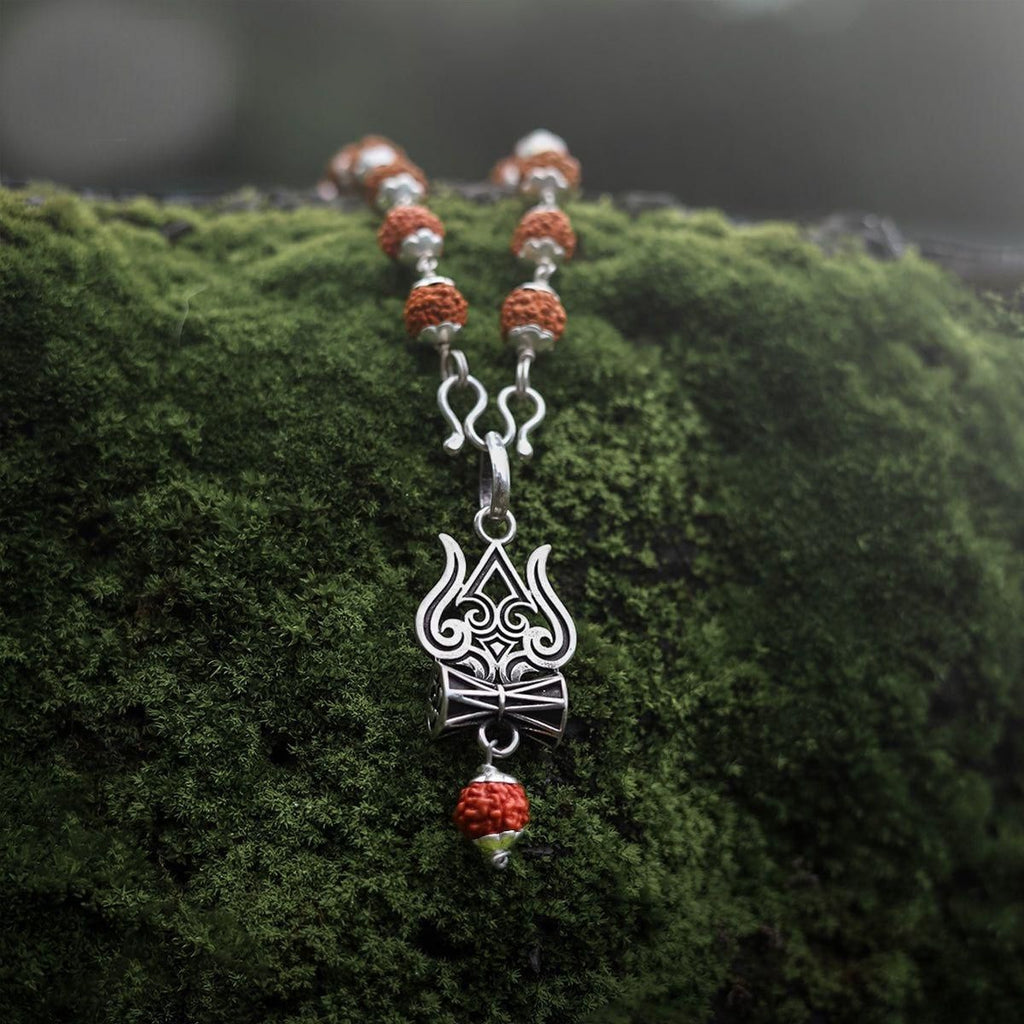 Trishul Damru Rudraksha Pendant with Original Rudraksha Mala